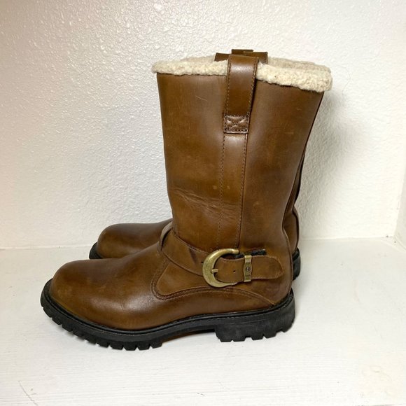 Timberland Nellie Fur Lined Leather Buckle Pull On Waterproof Boots Brown 7 - Picture 3 of 8